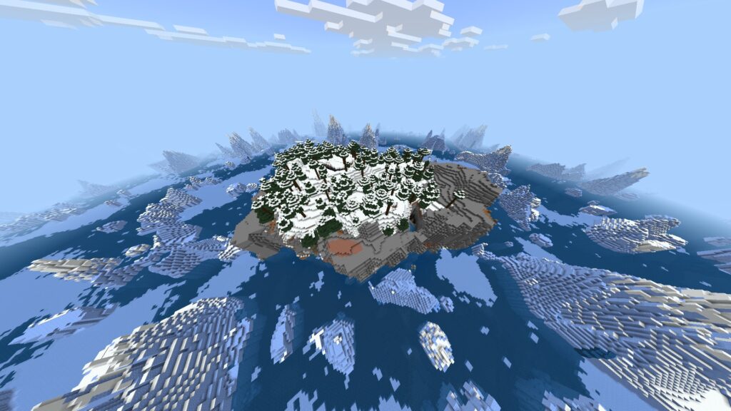 凍った海に囲まれた雪のタイガの孤島